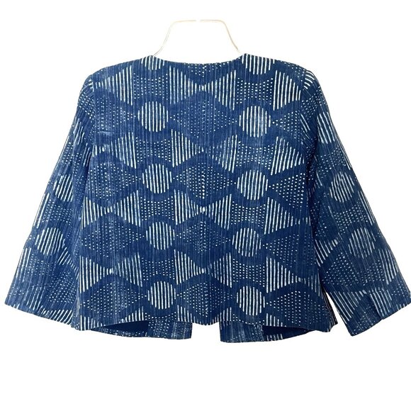 Eileen Fisher Open Hand Printed Indigo Jacket Blazer Small Petite Art To Wear - Picture 3 of 11